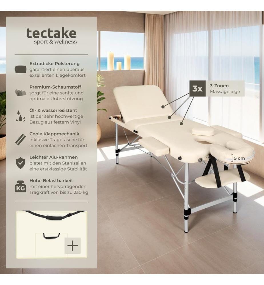 Table de massage pliante à 3 zones - beige
