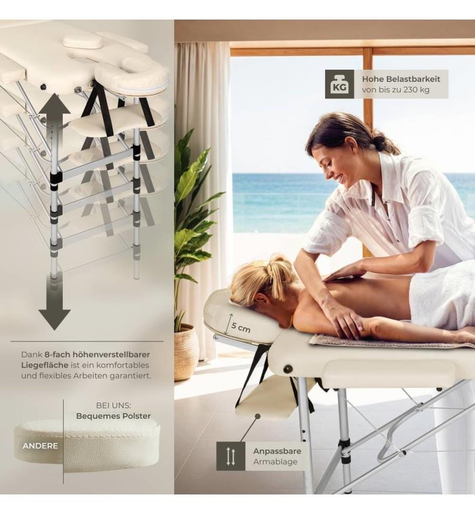 Table de massage pliante à 3 zones - beige