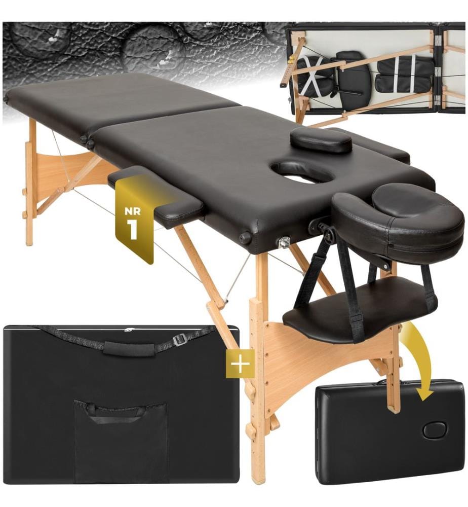 Table de massage pliante 2 zones en bois et portable - noir