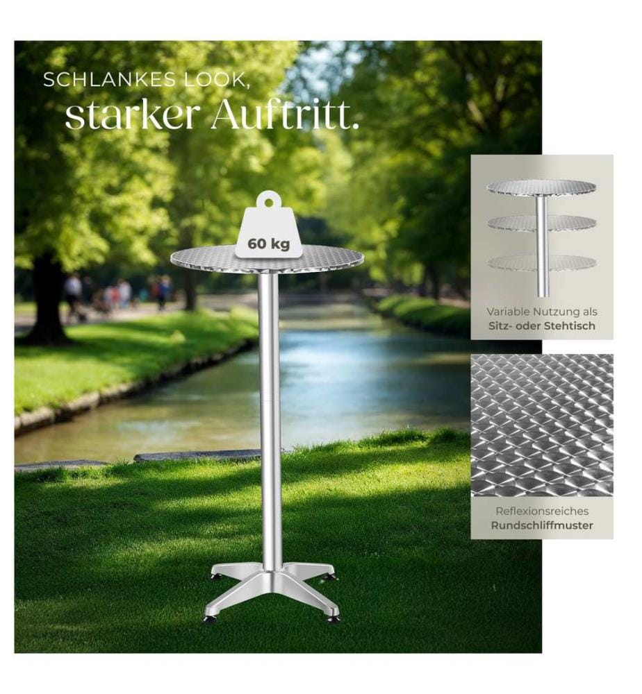 Poseur Table with 60 cm Tabletop, Foldable, Height adjustable and Weather-Safe - 58 cm