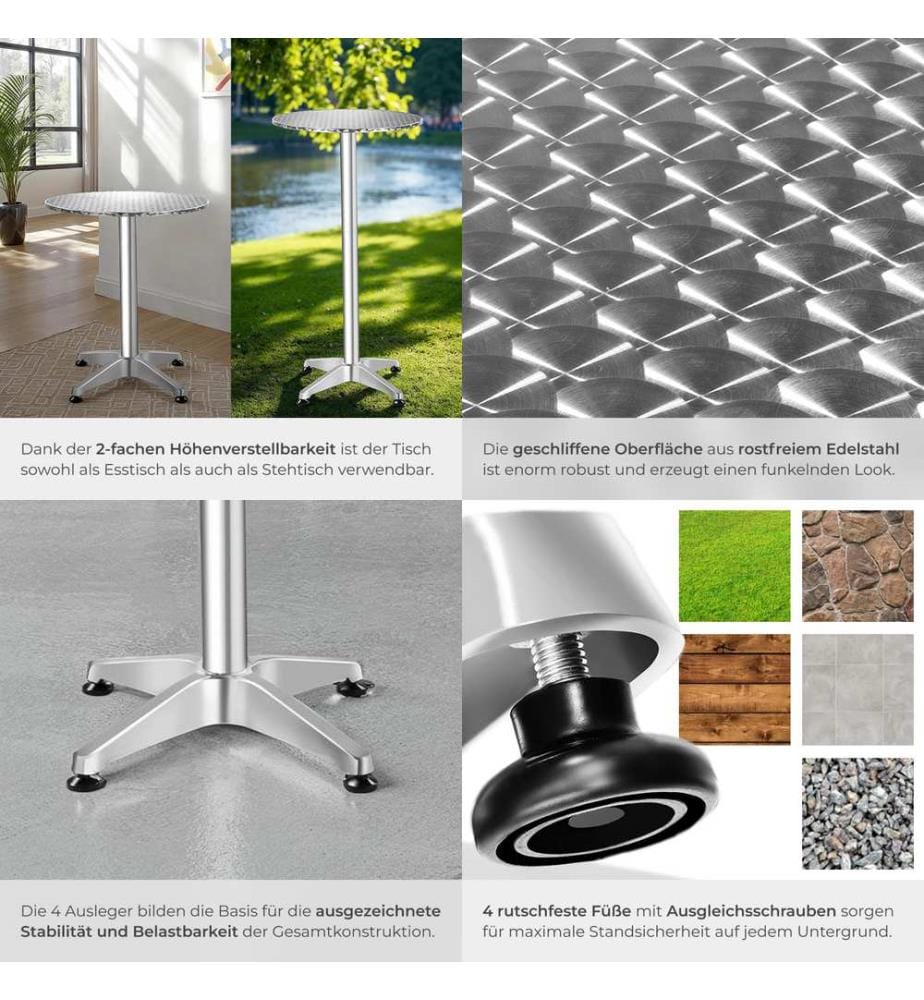 Poseur Table with 60 cm Tabletop, Foldable, Height adjustable and Weather-Safe - 58 cm