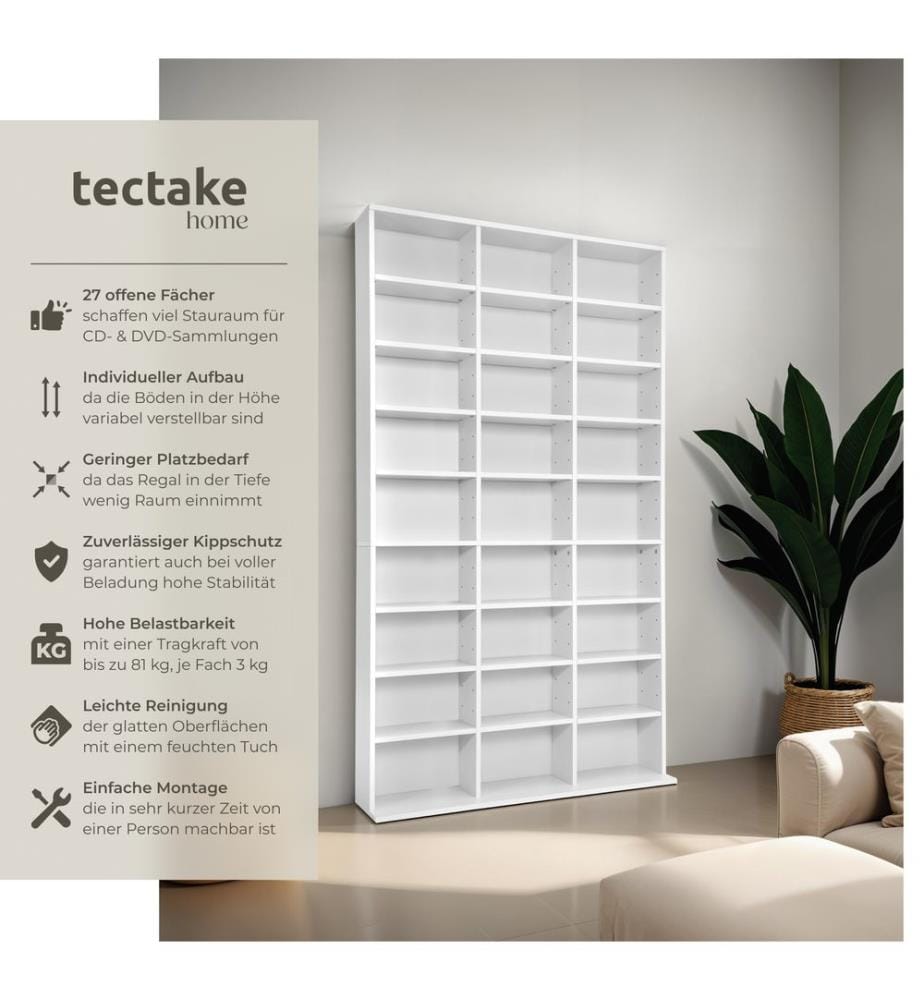 Étagère bibliothèque Christel 180 x 102 x 23,5 cm - blanc