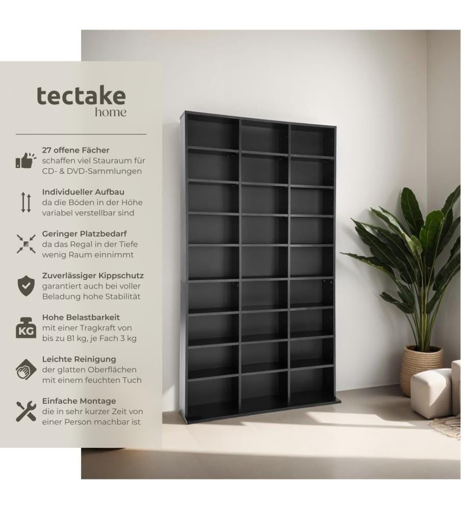 CD Shelf Unit Christel - 27 compartments for up to 1080 CDs - black