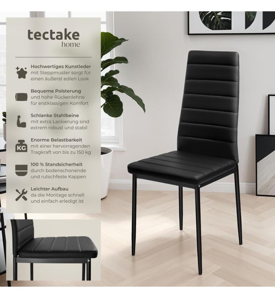 Lot de chaises avec surpiqûre - noir, Lot de 6