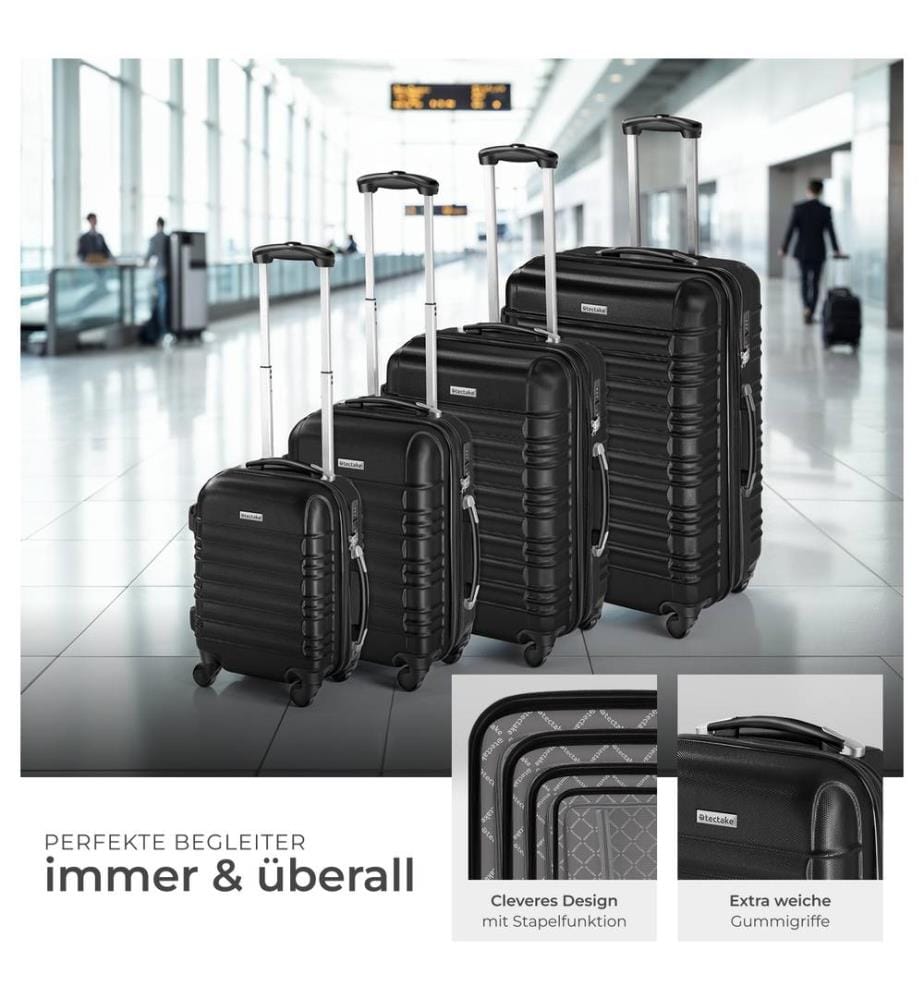 Set de 4 Valises Trolley - ABS - 4 Roues Pivotantes à 360° - noir