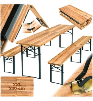 Table de jardin pliante RALF 220 x 50,5 x 77,5 cm avec bancs - marron