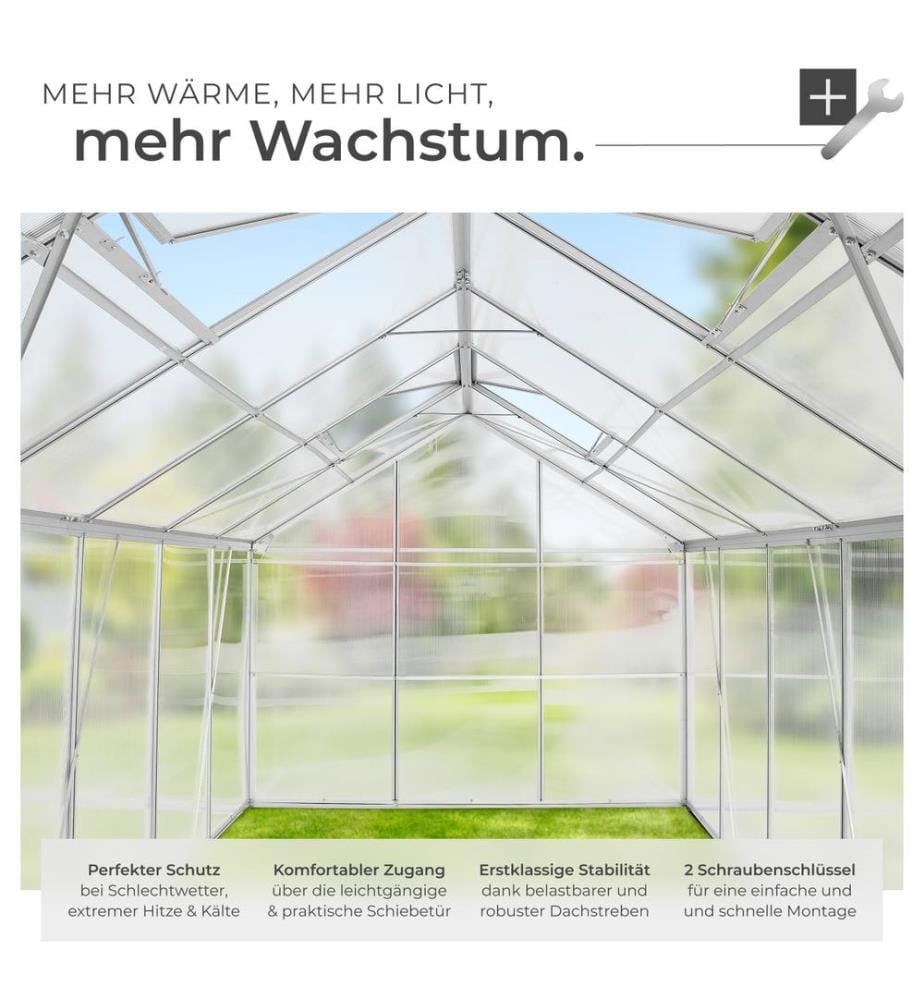 Gewächshaus aus Aluminium, UV-beständig, 185x375x195 cm - transparent