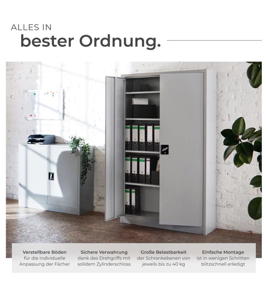 Aktenschrank mit 4 Böden 140x90x40 cm - grau