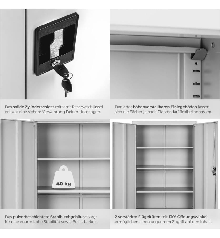 Aktenschrank mit 4 Böden 140x90x40 cm - grau