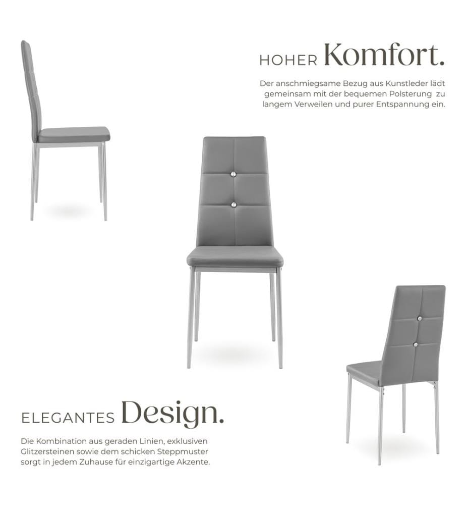 Lot de chaises avec strass - gris, Lot de 6