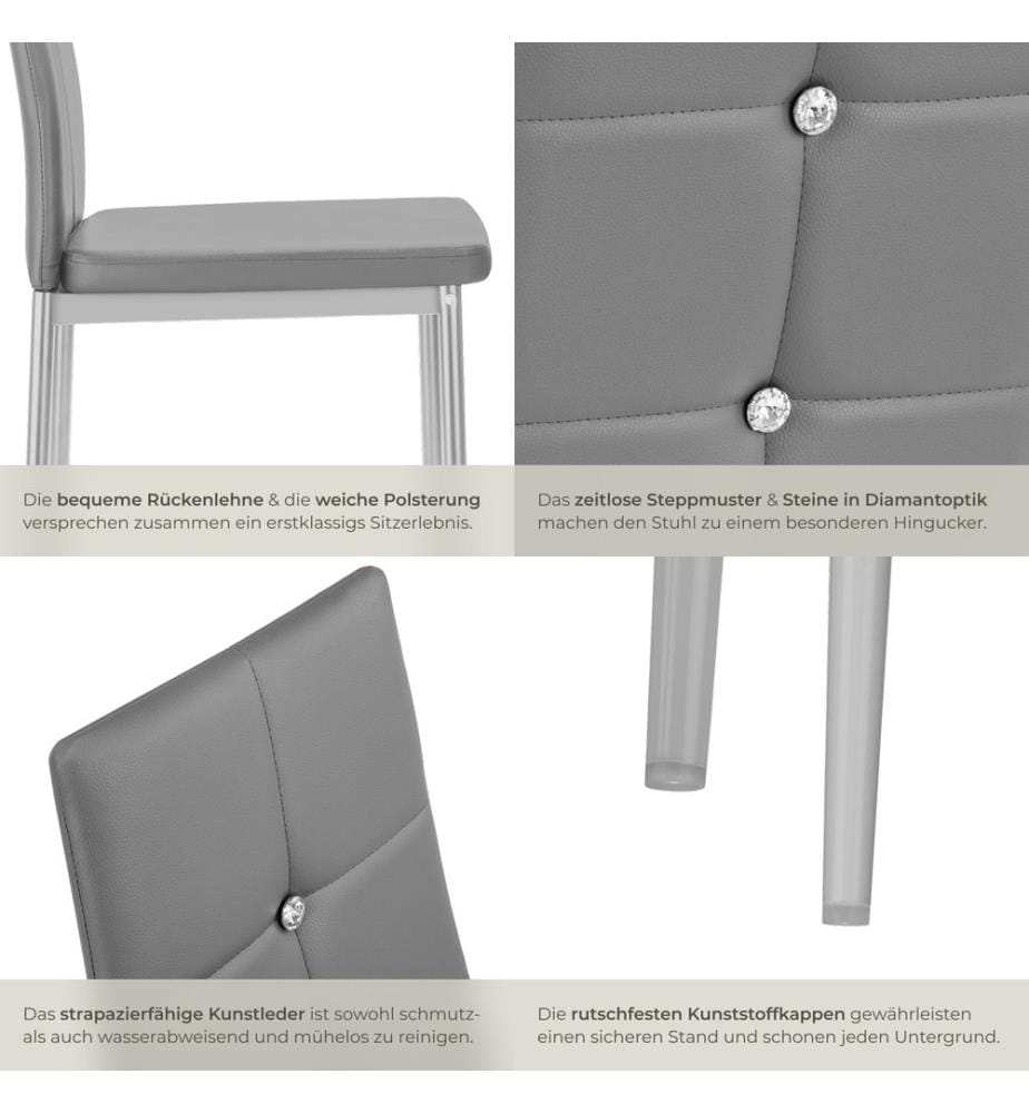 Lot de chaises avec strass - gris, Lot de 6