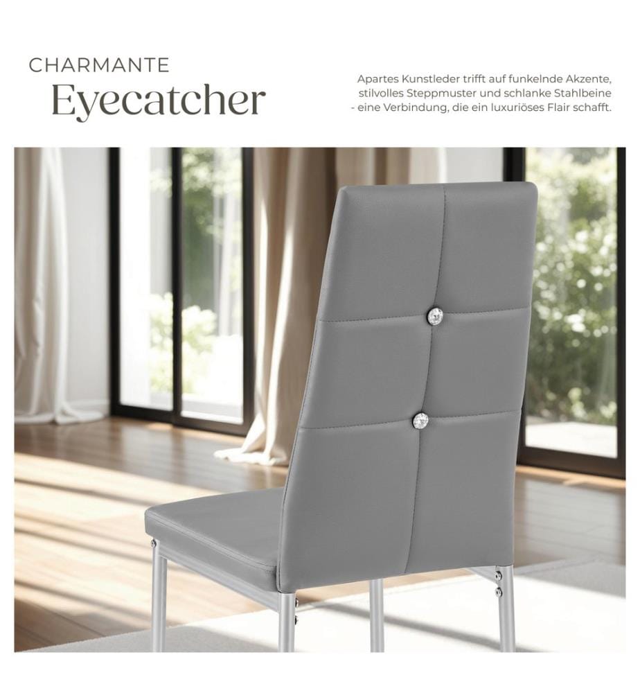 Lot de chaises avec strass - gris, Lot de 6
