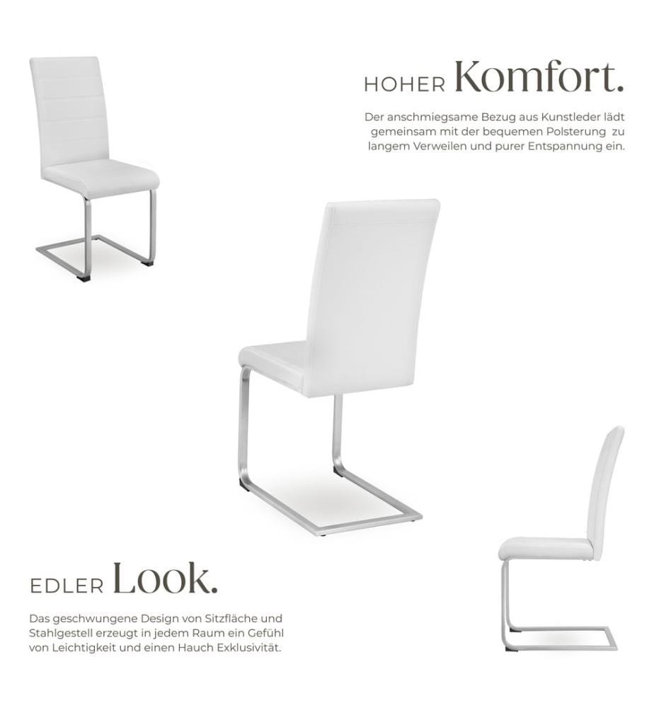 Chaises de Salle à Manger BETTINA Rembourrées Pieds en métal Argentés Design Moderne - blanc, Lot de 4