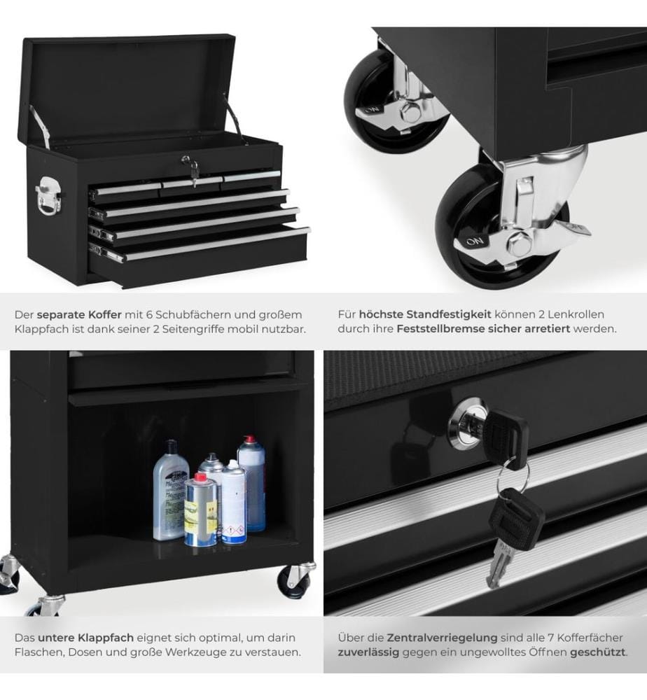 Carrello portautensili con 10 scomparti - nero