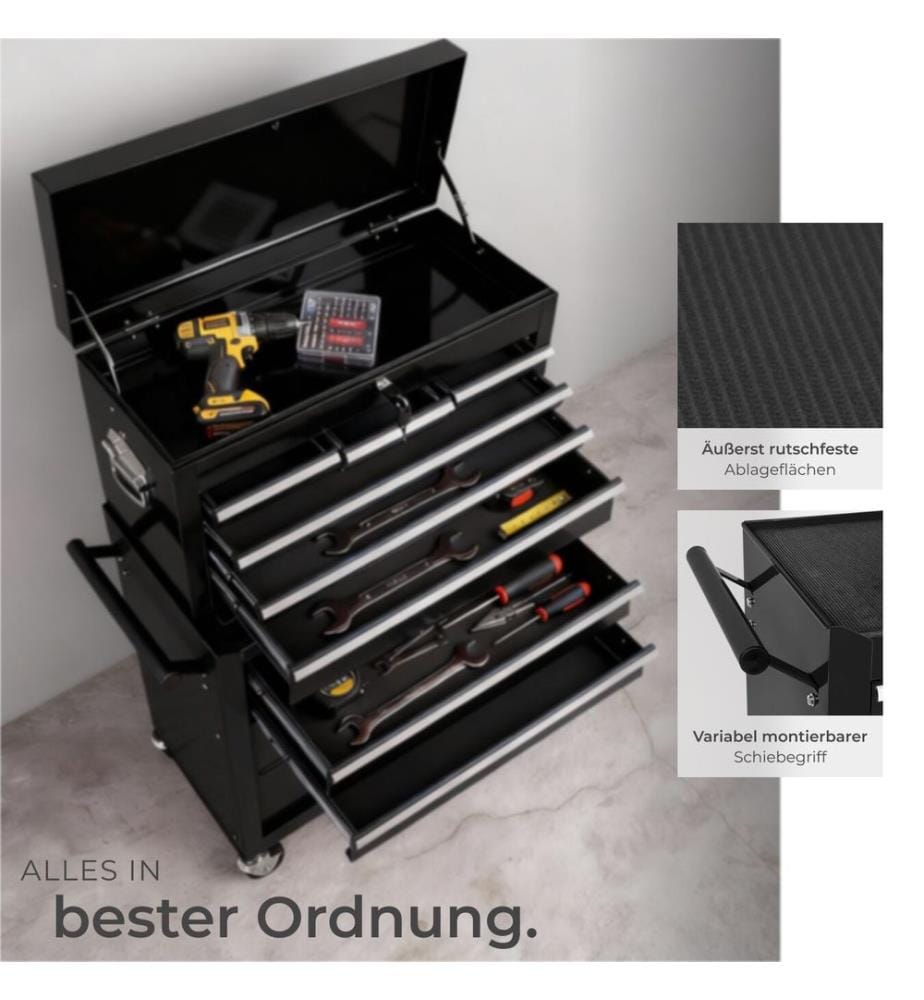 Carrello portautensili con 10 scomparti - nero