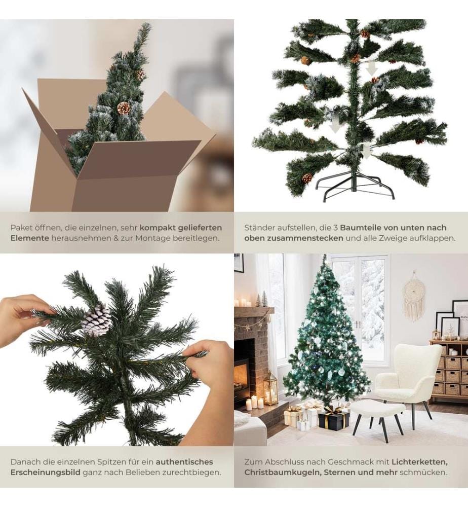 Weihnachtsbaum künstlich mit Zapfen und Metallständer 180 cm - ohne Lichterkette