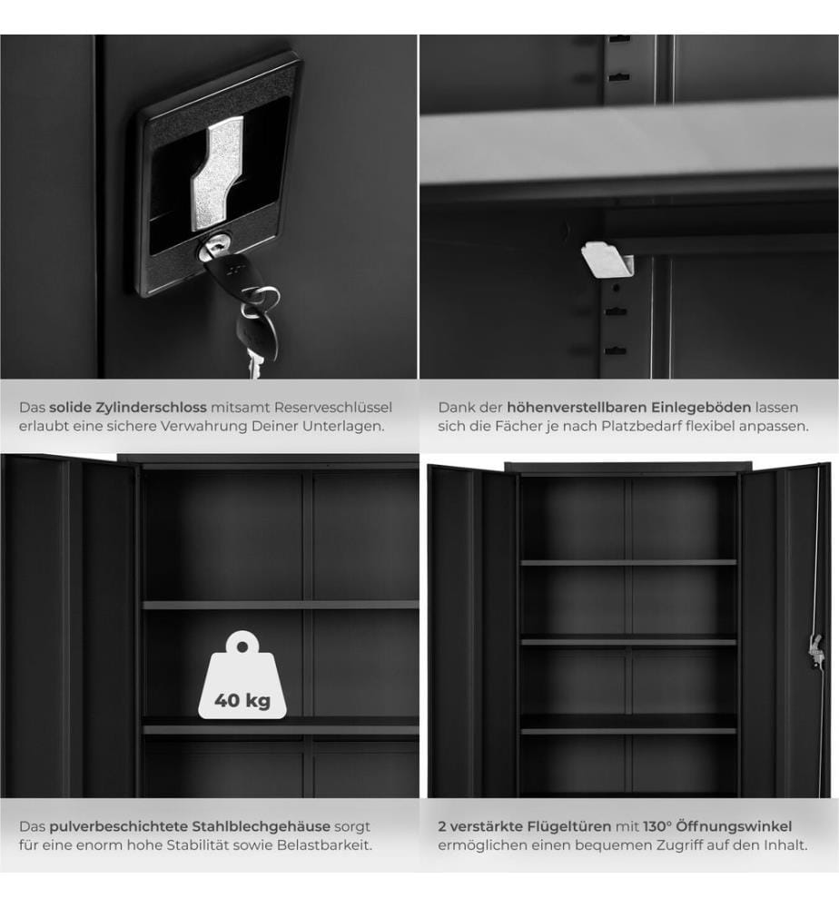 Aktenschrank mit 4 Böden 140x90x40 cm - schwarz