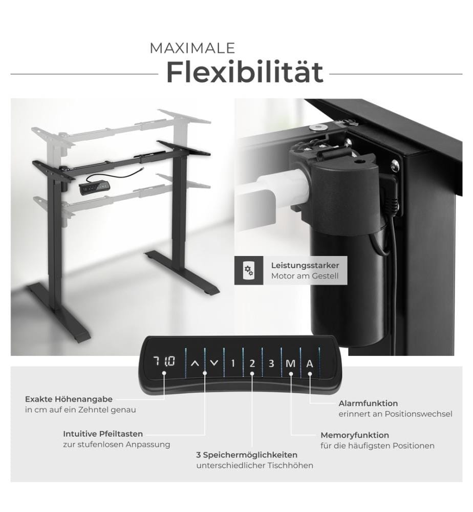 Tischgestell elektrisch höhenverstellbar Memory-Funkt 85-129x65x71-121 cm - schwarz