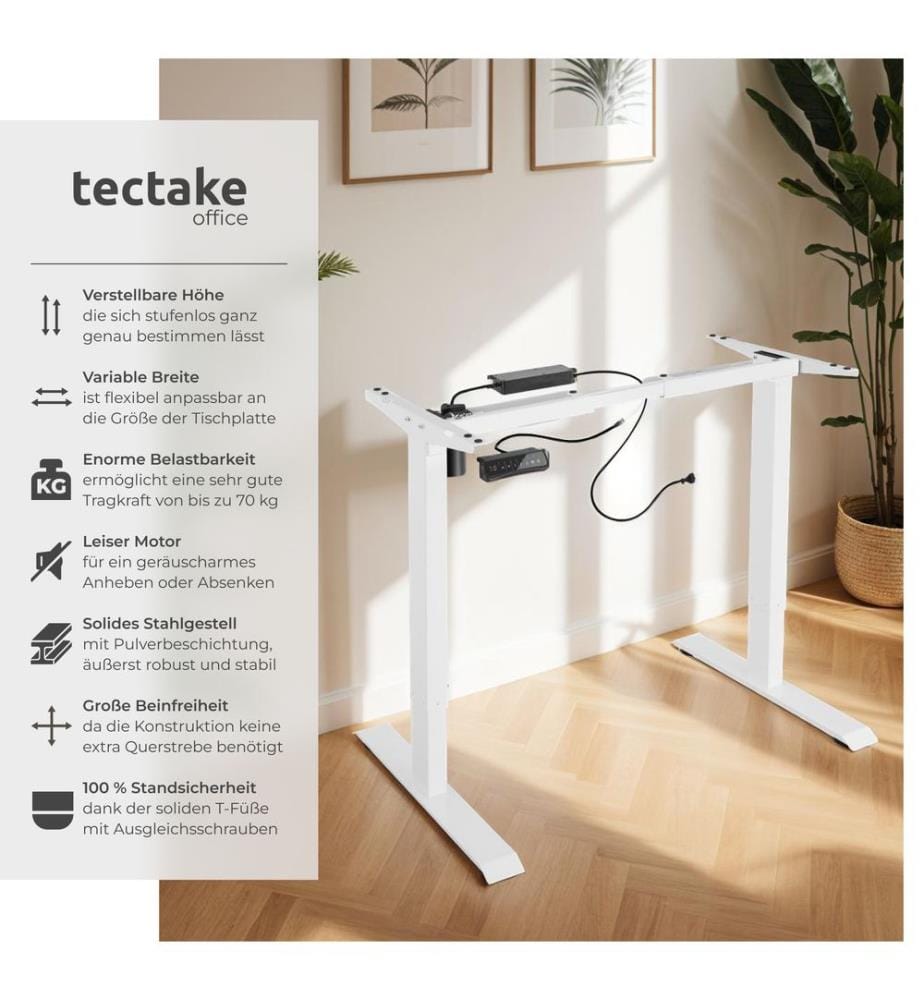 Tischgestell elektrisch höhenverstellbar Memory-Funkt 85-129x65x71-121 cm - weiss
