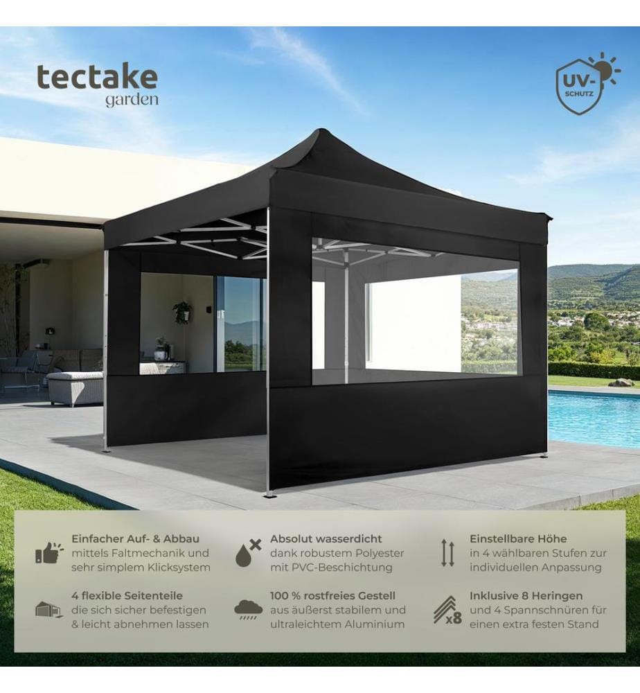 Faltbarer Garten Pavillon 3x3m mit 4 Seitenteilen - schwarz