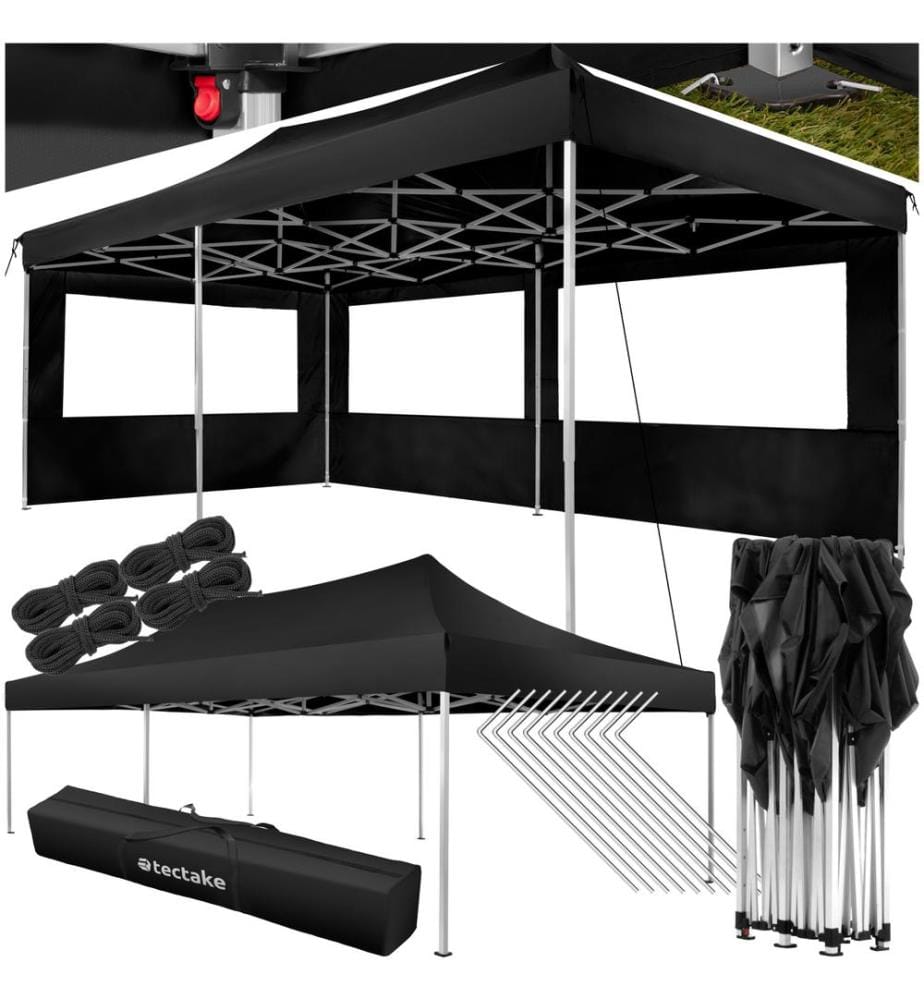 Gazebo pieghevole Viola 3x6 m con 2 elementi laterali - nero