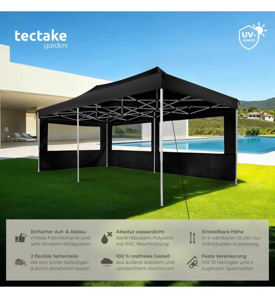 Gazebo pieghevole Viola 3x6 m con 2 elementi laterali - nero