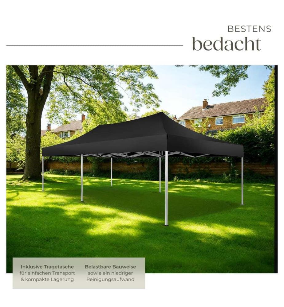 Gazebo pieghevole Viola 3x6 m con 2 elementi laterali - nero