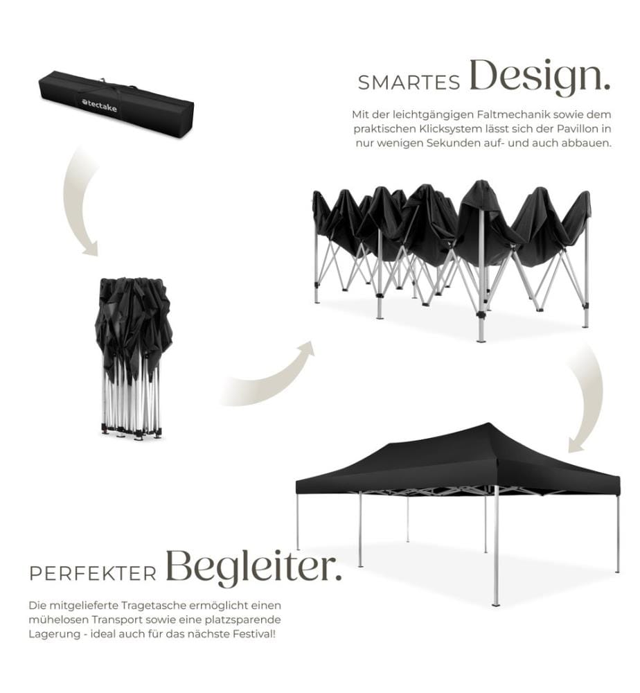 Gazebo pieghevole Viola 3x6 m con 2 elementi laterali - nero