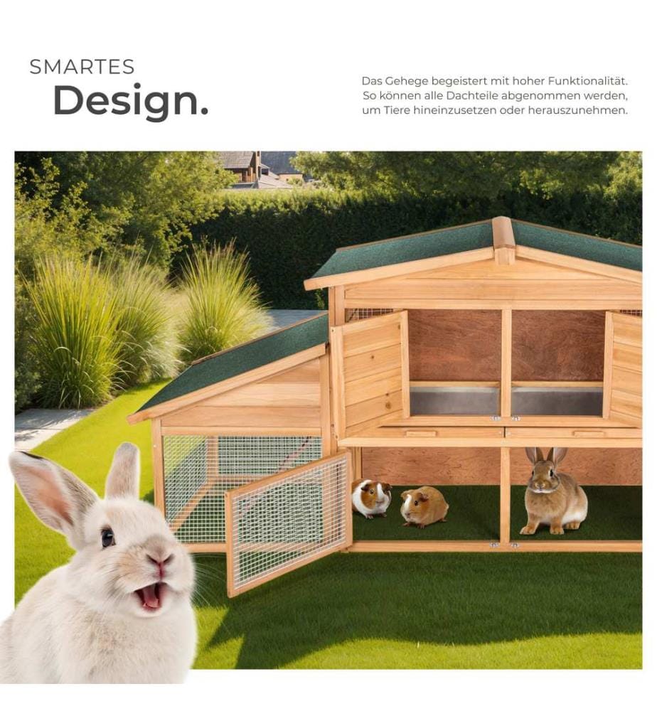 Kleintierstall XXL doppelstöckig mit Ruhezone 226x77x95,5 cm - braun