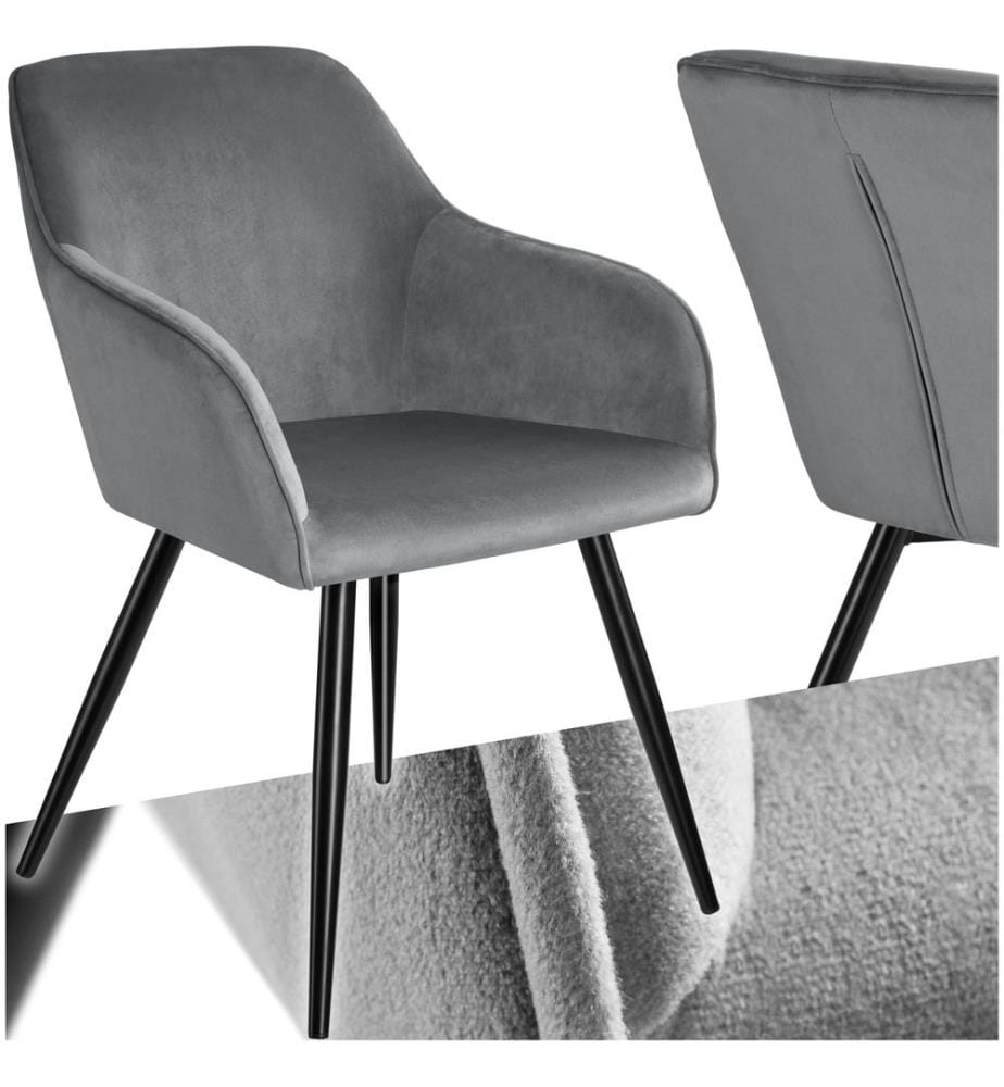 Chaise MARILYN Effet Velours Style Scandinave - grisnoir, par pièce