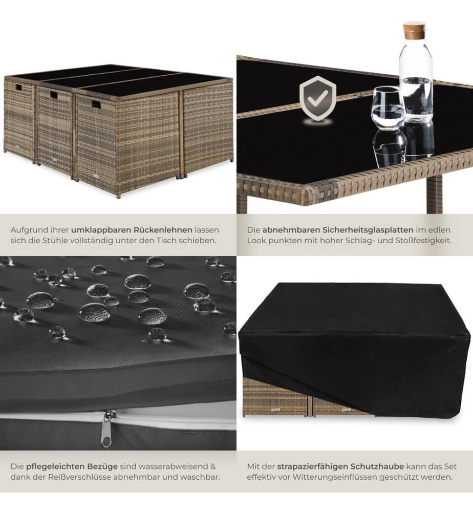 Salon de jardin MALAGA 10 places avec housse de protection - marron naturel