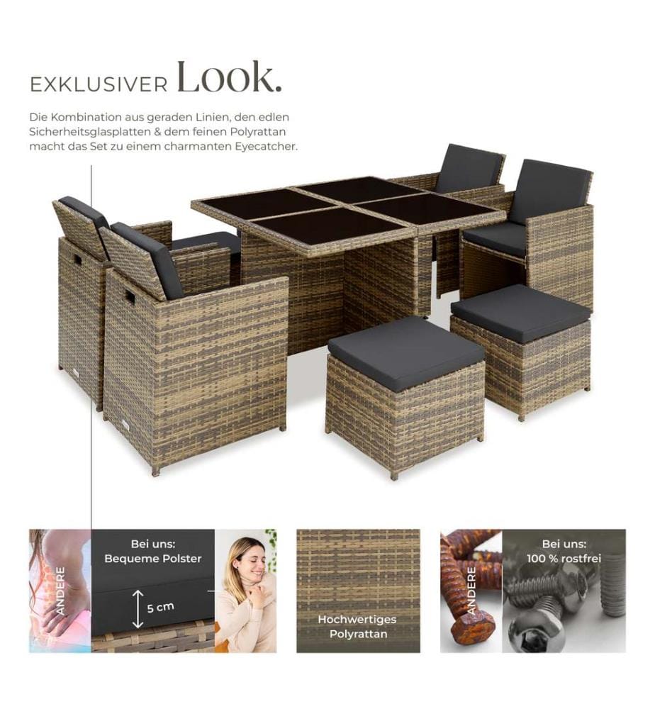 Salon de jardin MANHATTAN 8 places avec 2 sets de housses housse de protection, variante 2 - marron naturel