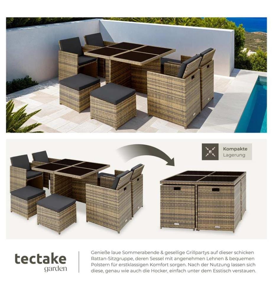 Salon de jardin MANHATTAN 8 places avec 2 sets de housses housse de protection, variante 2 - marron naturel