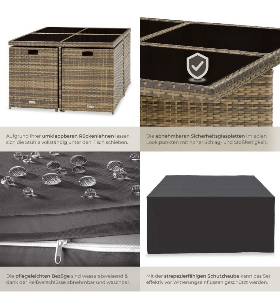 Salon de jardin MANHATTAN 8 places avec 2 sets de housses housse de protection, variante 2 - marron naturel