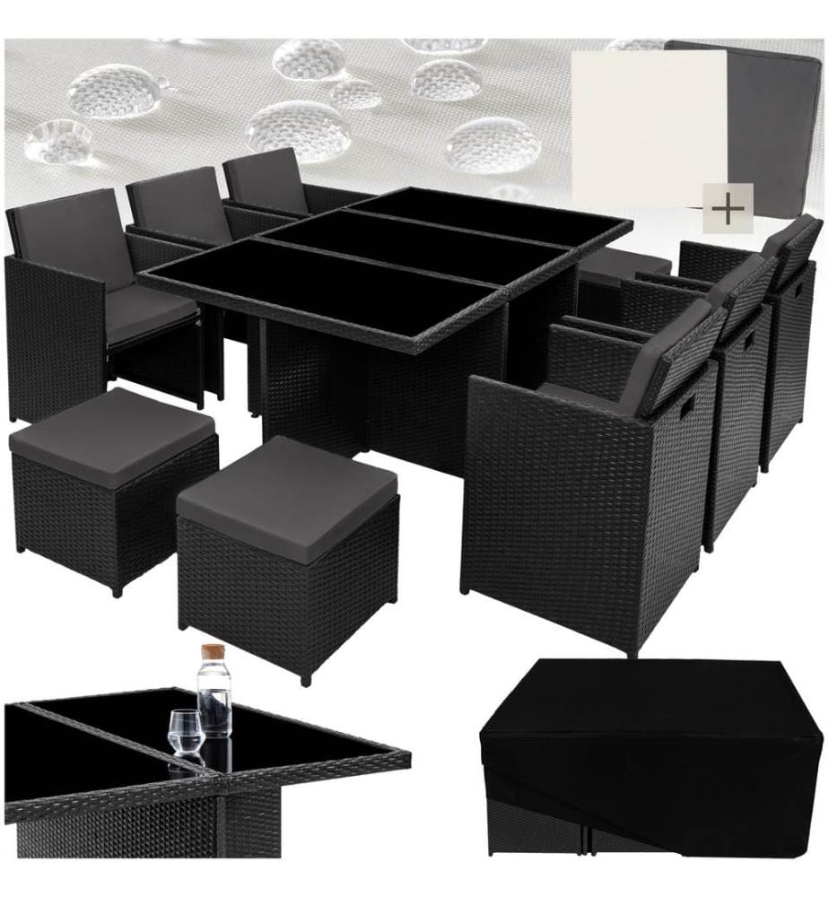 Salon de jardin NEW YORK 10 places avec 2 sets de housses housse de protection, variante 2 - noir