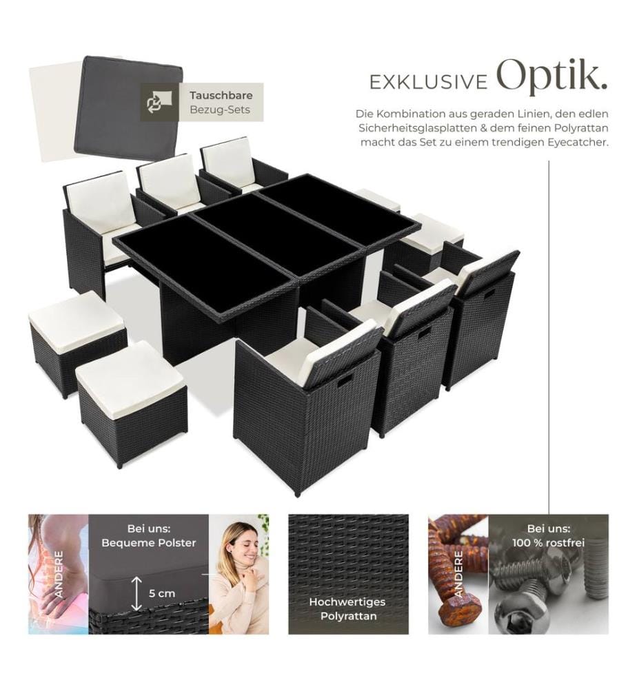 Salon de jardin NEW YORK 10 places avec 2 sets de housses housse de protection, variante 2 - noir