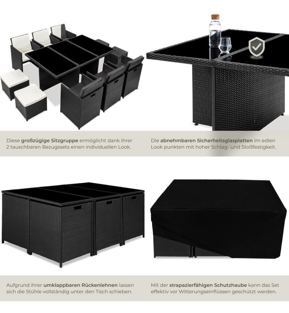 Salon de jardin NEW YORK 10 places avec 2 sets de housses housse de protection, variante 2 - noir