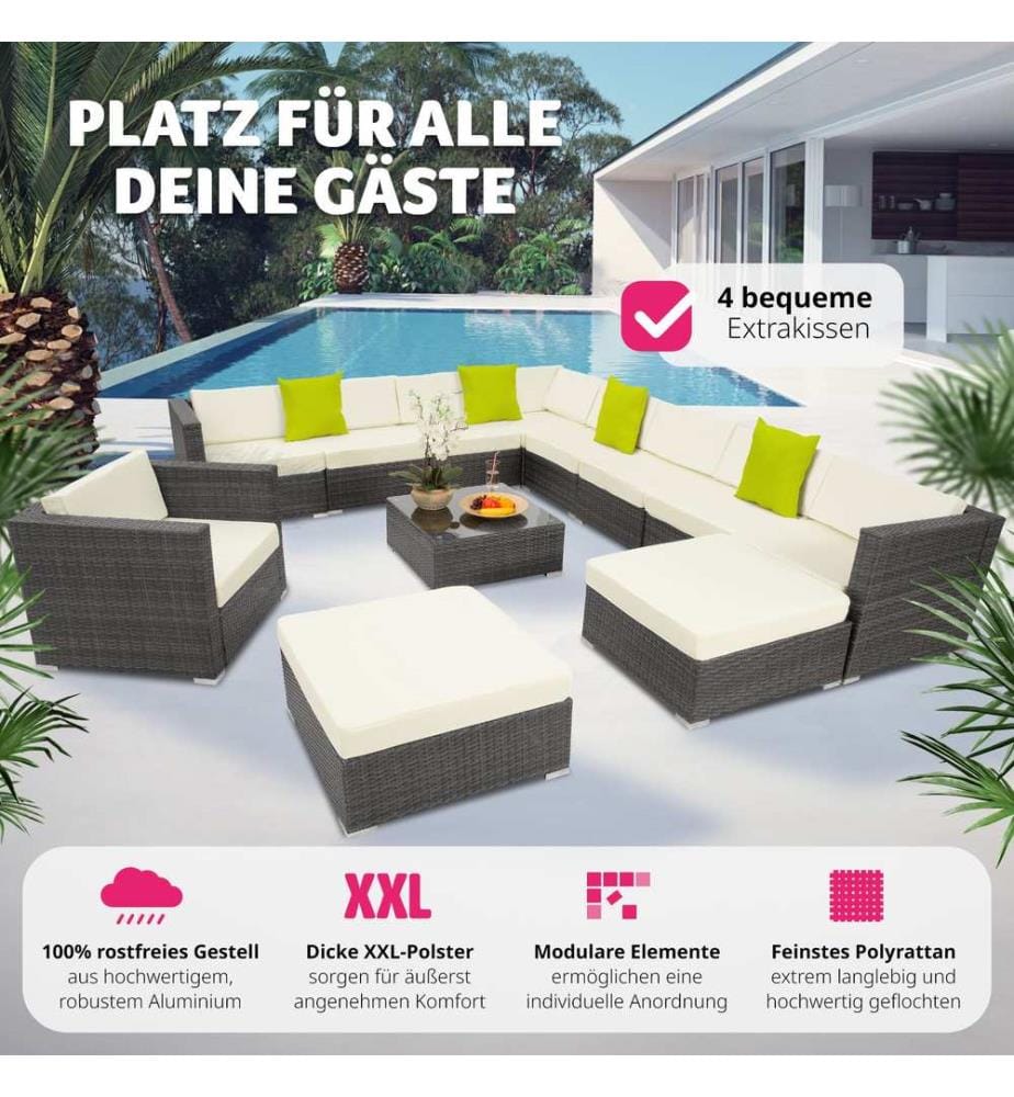 Rattan Lounge mit Aluminiumgestell Las Vegas - grau