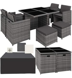 Salon de jardin MANHATTAN 8 places avec 2 sets de housses housse de protection, variante 2 - gris