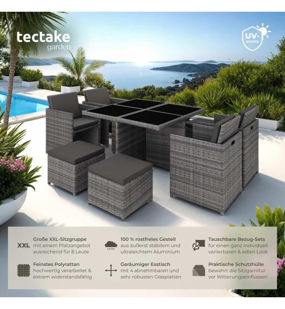 Set da giardino in rattan e alluminio Manhattan - grigio