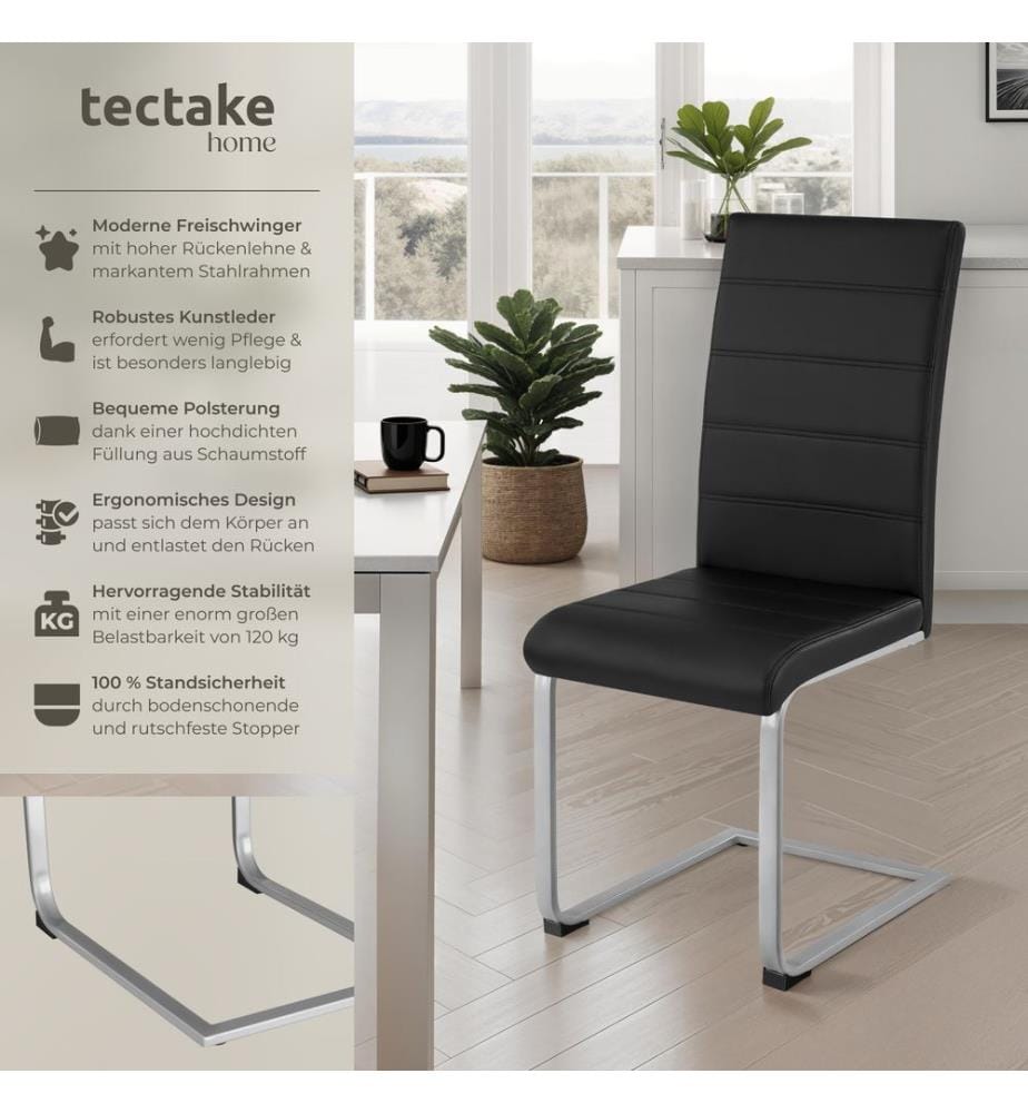 Chaises de Salle à Manger BETTINA Rembourrées Pieds en métal Argentés Design Moderne - noir, Lot de 6