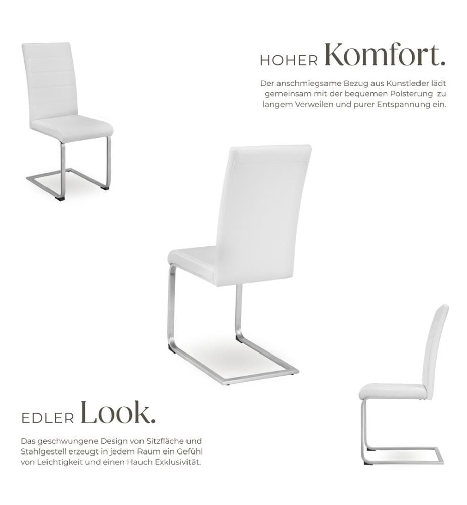 Chaises de Salle à Manger BETTINA Rembourrées Pieds en métal Argentés Design Moderne - blanc, Lot de 6