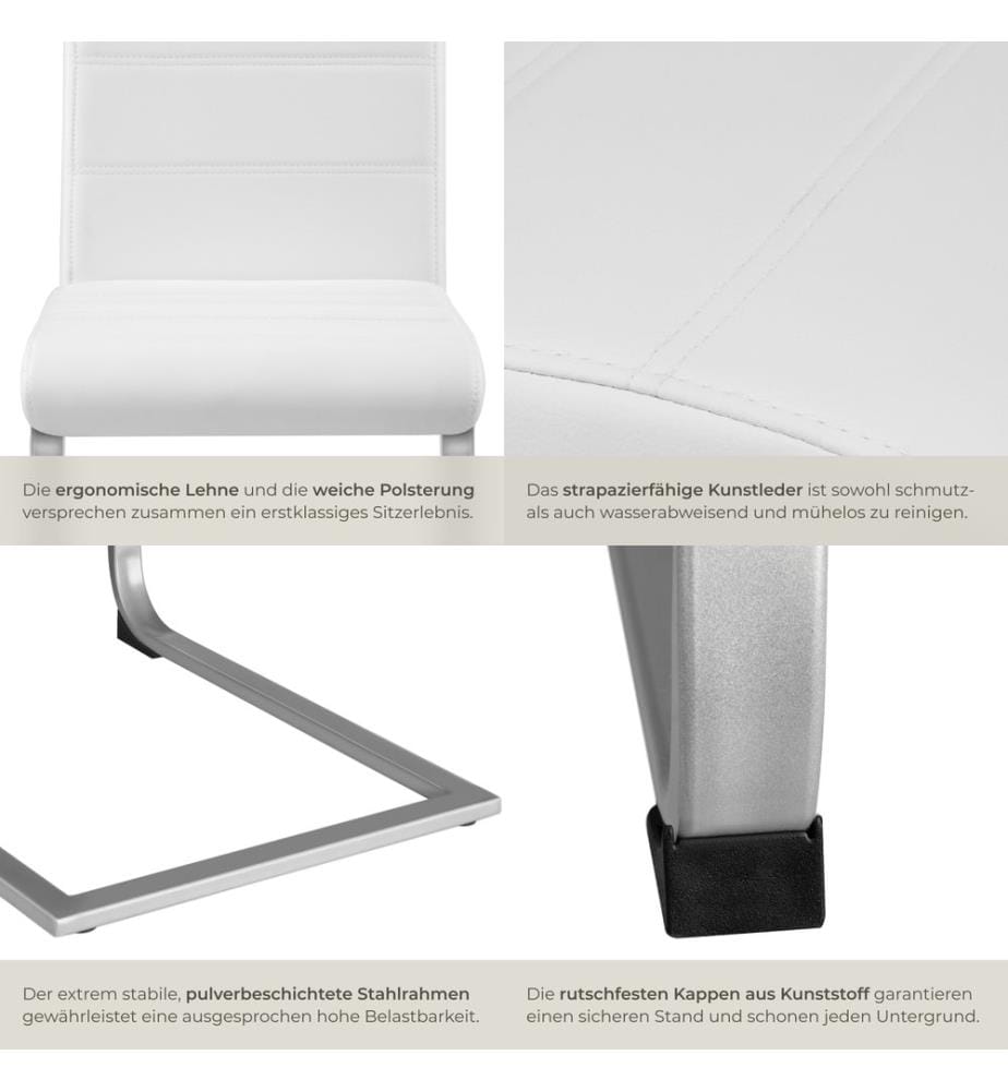 Chaises de Salle à Manger BETTINA Rembourrées Pieds en métal Argentés Design Moderne - blanc, Lot de 6