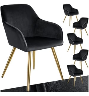 Stuhl Marilyn Samtoptik, goldene Stuhlbeine - schwarzgold, 6er Set