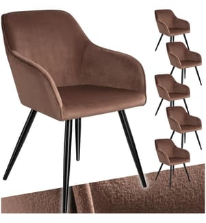 Stuhl Marilyn Samtoptik, schwarze Stuhlbeine - braunschwarz, 6er Set
