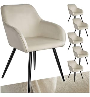 Stuhl Marilyn Samtoptik, schwarze Stuhlbeine - cremeschwarz, 6er Set
