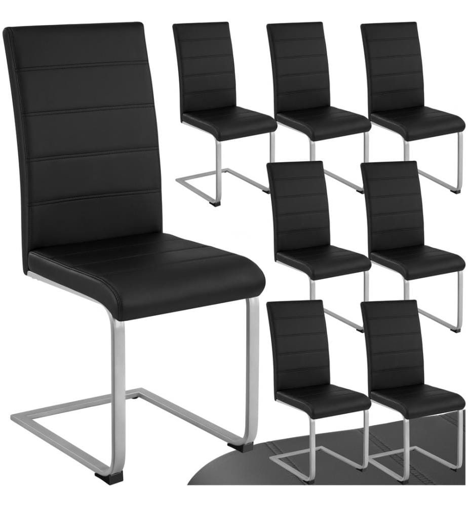Chaises de Salle à Manger BETTINA Rembourrées Pieds en métal Argentés Design Moderne - noir, Lot de 8
