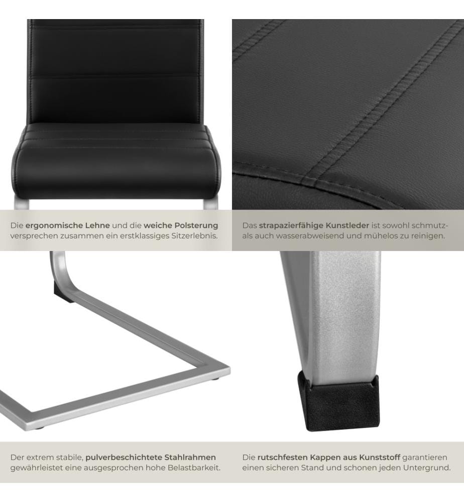 Chaises de Salle à Manger BETTINA Rembourrées Pieds en métal Argentés Design Moderne - noir, Lot de 8