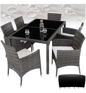 Salon de jardin 6 places avec housse de protection - grisblanc