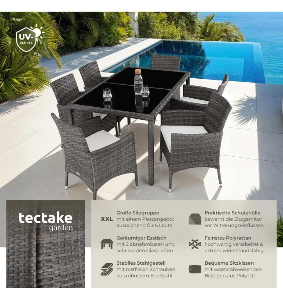 Salon de jardin 6 places avec housse de protection - grisblanc